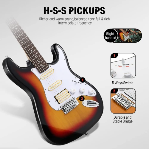 Donner DST-100S ST Elektro Gitar Seti (Sunburst) 5