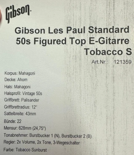 Gibson Les Paul Standard ‘50s Figured Top Tobacco Sunburst/sıfır 9