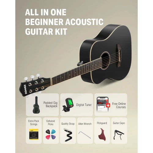 Donner DAT-110D Dreadnought Travel Akustik Gitar Seti (Siyah) 4