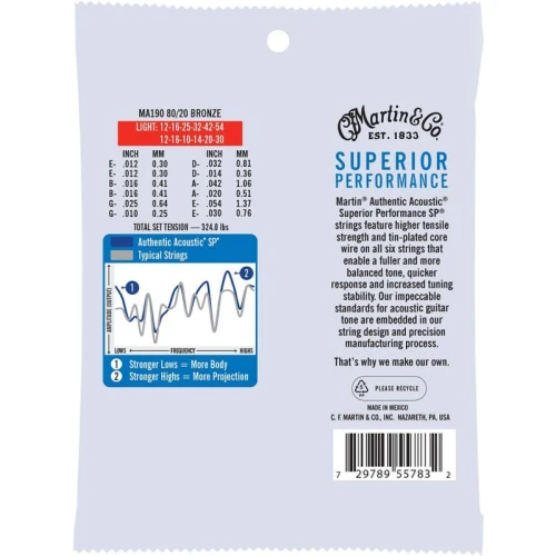 Martin Co MA190 SP 80/20 Bronze 12-Telli Akustik Gitar Teli (Light 12-54) 2