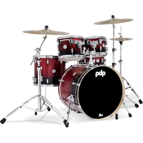 PDP Drums Concept Maple 5 Parça 22" Akustik Davul (Red To Black Sparkle Fade) 2