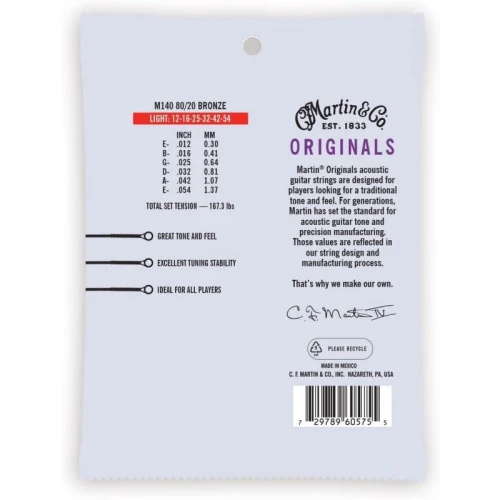 Martin Co M140 "Original M140" Bronze Akustik Gitar Teli Light 12-54 4