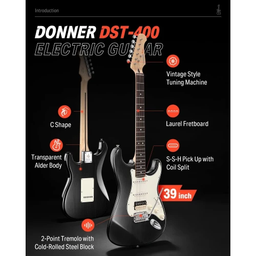 Donner Seeker Series DST-400 Elektro Gitar Seti (Siyah) 2