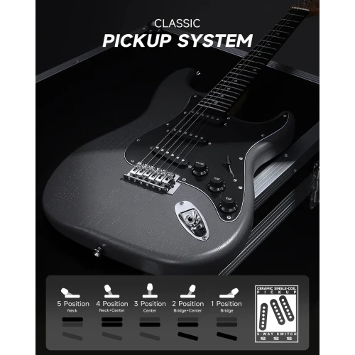 Donner DST-80 ST Elektro Gitar Seti (Matton Black) 2