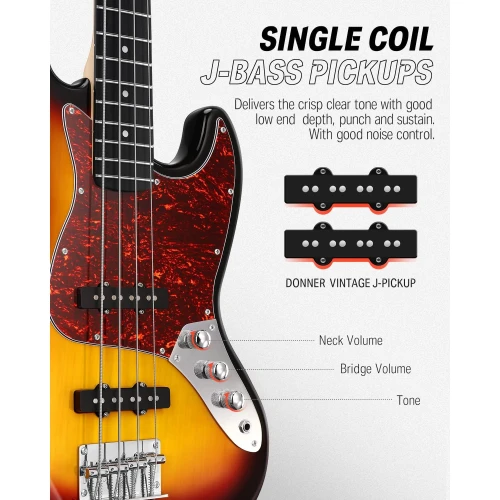 Donner DJB-510D JB-Style Bas Gitar (Sunburst) 2