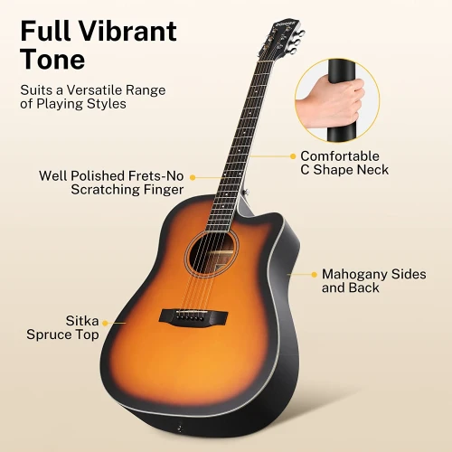 Donner EC1020 Cutaway Akustik Gitar Paketi (Sunburst) 3