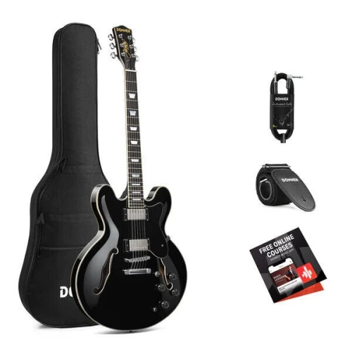 Donner DJP-1000 Semi-Hollow Elektro Gitar (Siyah) 1