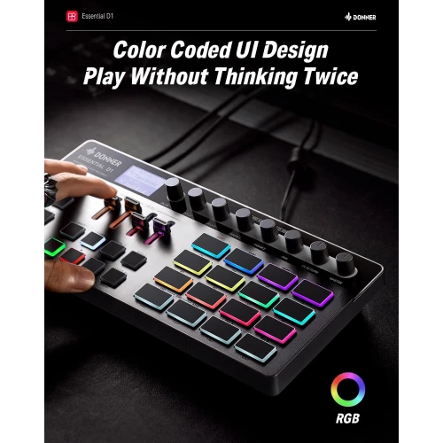 Donner Essential D1 Performance Beat Machine, Step Sequencer& Finger Drum Machine 3