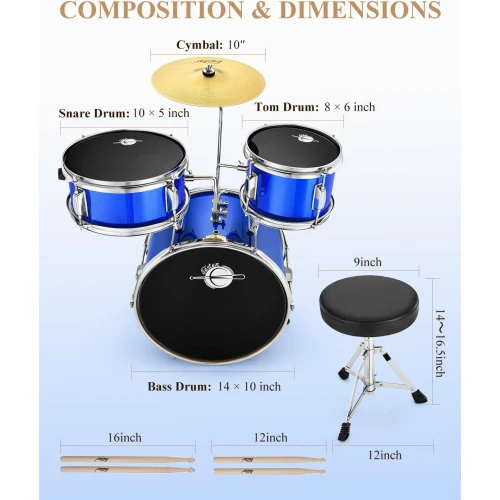 Eastar EDS-180BE 14" 3-Parça Çocuk Davulu (Mirror Blue) 4