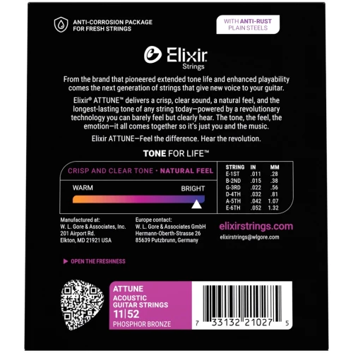 Elixir Attune Phosphor Bronze Custom Light Akustik Gitar Teli (11-52) 2