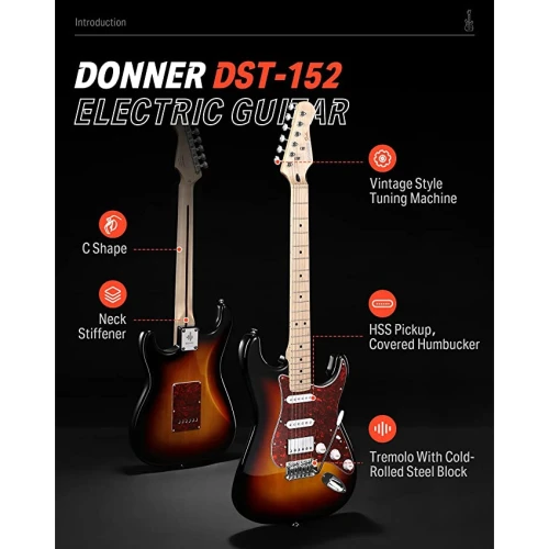 Donner DST-152 Full-Size ST Elektro Gitar Seti (Sunburst) 2
