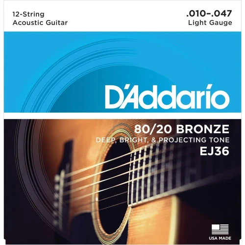 DADDARIO EJ36 AKUSTİK GİTAR TEL SETİ, 12 TELLİ, 10-47, 80/20 BRONZE, LIGHT 2