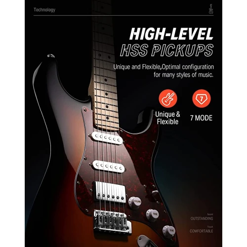 Donner DST-152 Full-Size ST Elektro Gitar Seti (Sunburst) 4