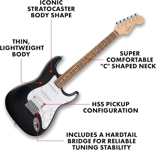 Squier Debut Stratocaster HSS Sabit Köprü Laurel Klavye Black Elektro Gitar 2