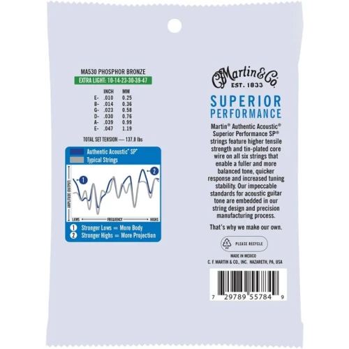 Martin Co MA530 SP Phosphor Bronze Akustik Gitar Telleri (Ultra Light 10-47) 2