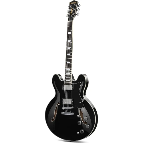 Donner DJP-1000 Semi-Hollow Elektro Gitar (Siyah) 1