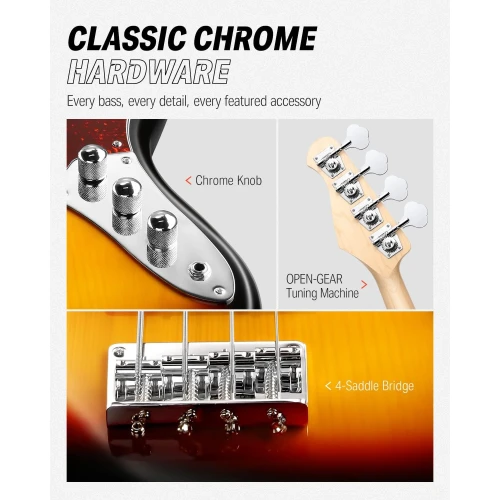 Donner DJB-510D JB-Style Bas Gitar (Sunburst) 4