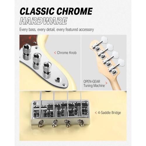 Donner DPB-510R JB-Style Bas Gitar (Vintage White) 4