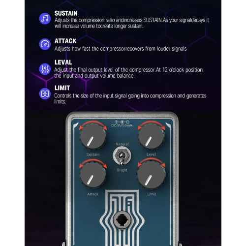 Donner LAX COMP True Analog Compressor Pedalı 3