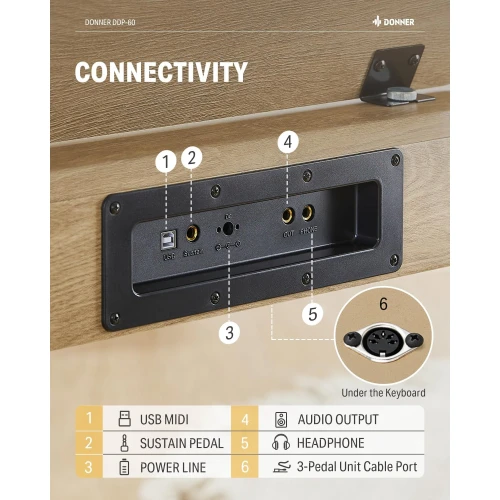 Donner DDP-60  Dijital Piyano (Light Oak) 6