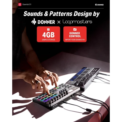 Donner Essential D1 Performance Beat Machine, Step Sequencer& Finger Drum Machine 5