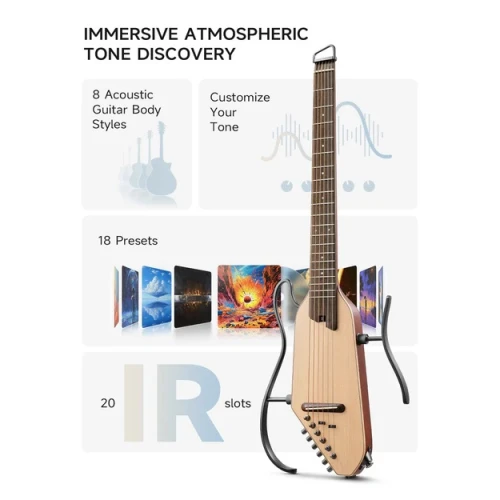 Donner Hush-i Pro Elektro Akustik Gitar (Natural Ladin) 5