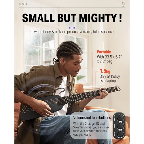 Donner HUSH-I Silent Gitar (Siyah) 4