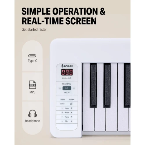 Donner DP-06 Katlanabilir Dijital Piyano (Beyaz) 5