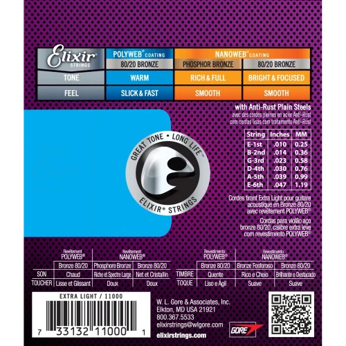 Elixir 11000 Polyweb Bronze  Extra Light Akustik Gitar Teli (.010-.047) 3