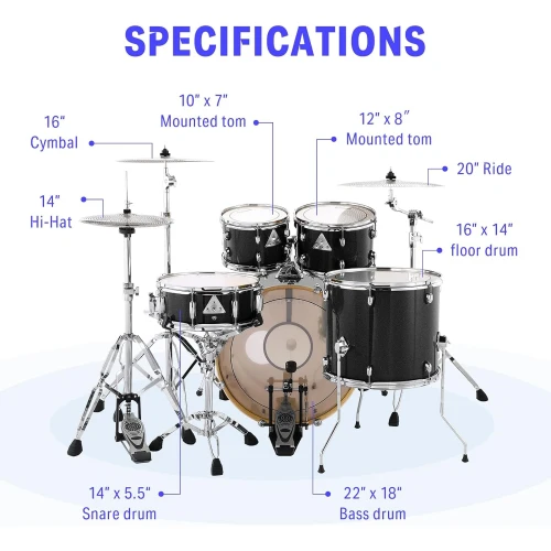 Donner DDS-520 5-Parça 22" Akustik Davul (Siyah) 7