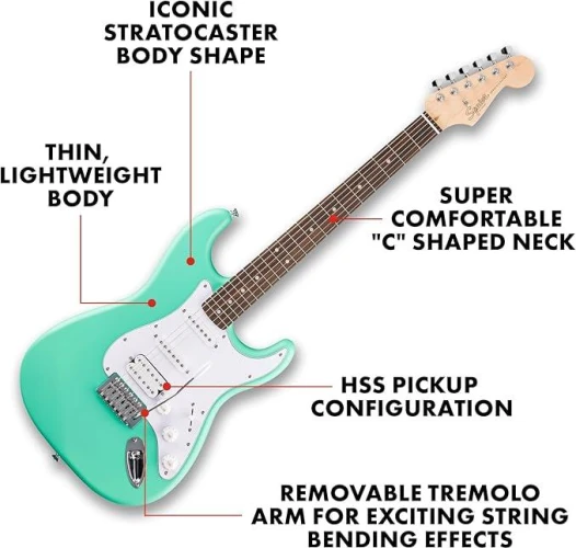 Squier Debut Stratocaster HSS Laurel Klavye Sea Foam Green Elektro Gitar 2