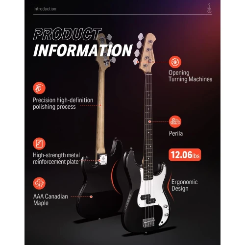 Donner DPB-510 PB-Style Bas Gitar Seti (Siyah) 4