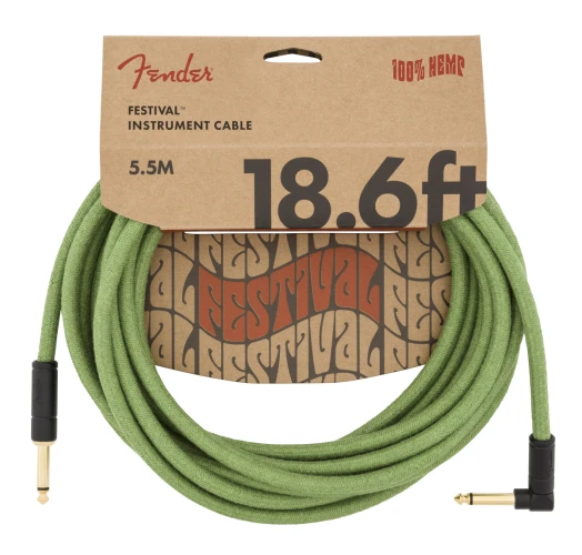 Fender Festival Düz/L Uçlu 5m Pure Hemp Yeşil Enstrüman Kablosu 5