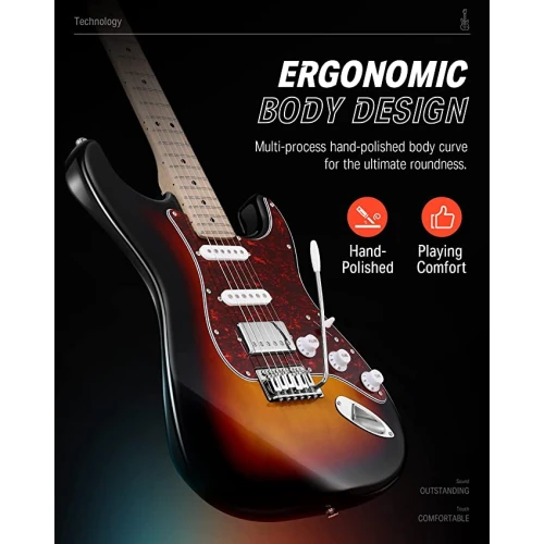 Donner DST-152 Full-Size ST Elektro Gitar Seti (Sunburst) 3