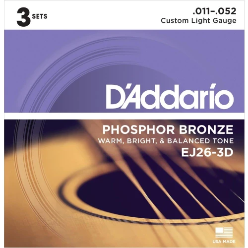 DADDARIO EJ26-3D AKUSTİK GİTAR TEL SETİ, 3\'LÜ PAKET, PHOSPHOR BRONZE 2