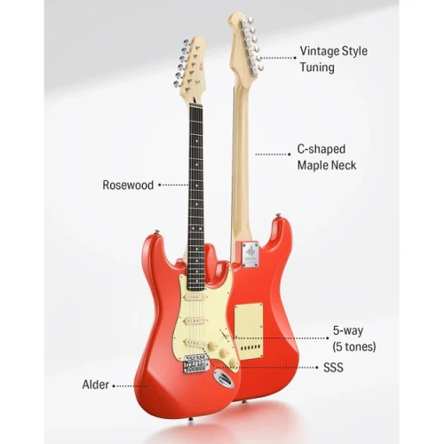 Donner DST-600 Elektro Gitar (Fiesta Red) 3