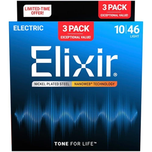 Elixir Nanoweb 3’lü Paket Elektro Gitar Teli (010-046) 1