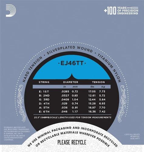 DADDARIO EJ46TT KLASİK GİTAR TEL SETİ, PRO-ARTE, DYNACORE, TITANIU 3
