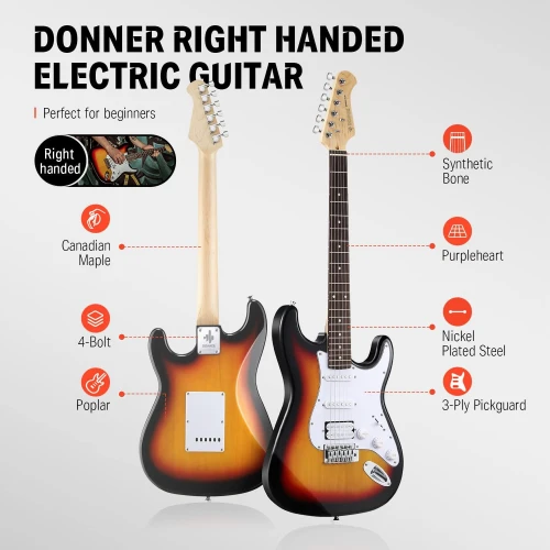 Donner DST-100S ST Elektro Gitar Seti (Sunburst) 3