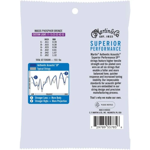 Martin Co MA535 SP Phosphor Bronze Akustik Gitar Telleri (Extra Light+ 11-52) 2