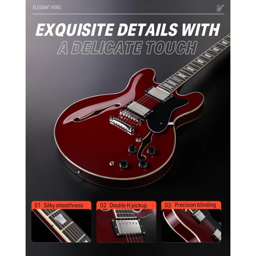 Donner DJP-1000 Semi-Hollow Elektro Gitar (Kırmızı) 4