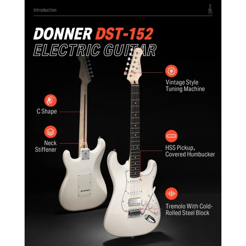 Donner DST-152W Elektro Gitar (Beyaz) 2