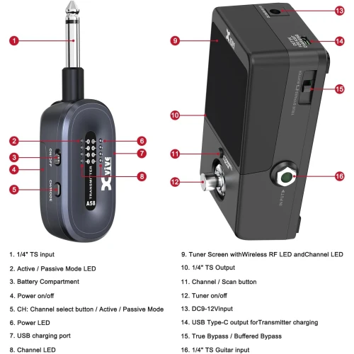 Xvive XV-P58 Akort Aletli Receiver Pedallı 5.8GHZ Kablosuz Gitar Bağlantı Sistemi - Siyah 7