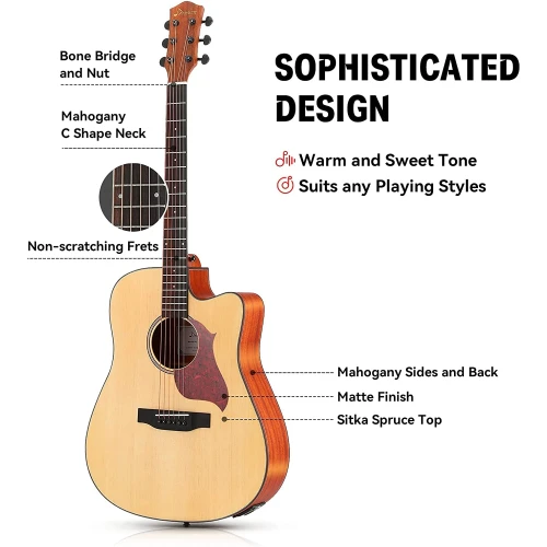 Donner DAG-1CE Elektro Akustik Gitar Paketi (Natural) 5