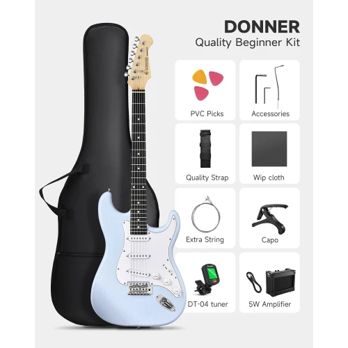 Donner DST-80 ST Elektro Gitar Seti (Sonic Blue) 8