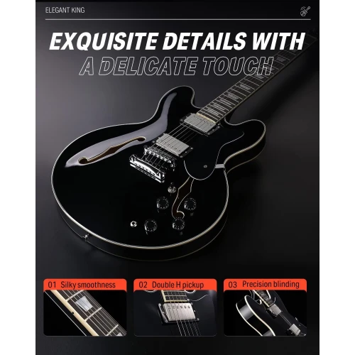 Donner DJP-1000 Semi-Hollow Elektro Gitar (Siyah) 4