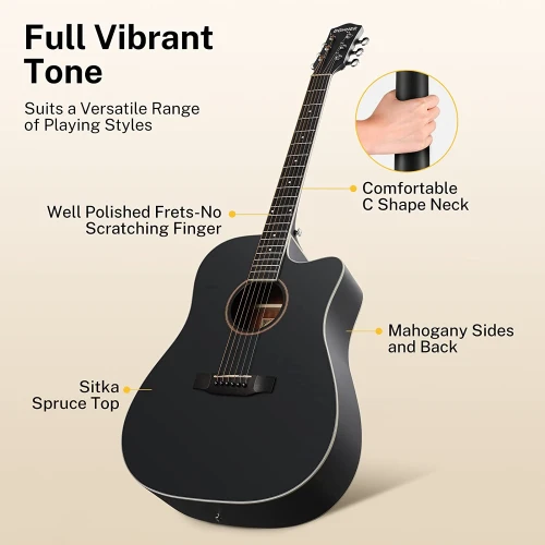 Donner DAG-1CB Cutaway Akustik Gitar Seti (Siyah) 3