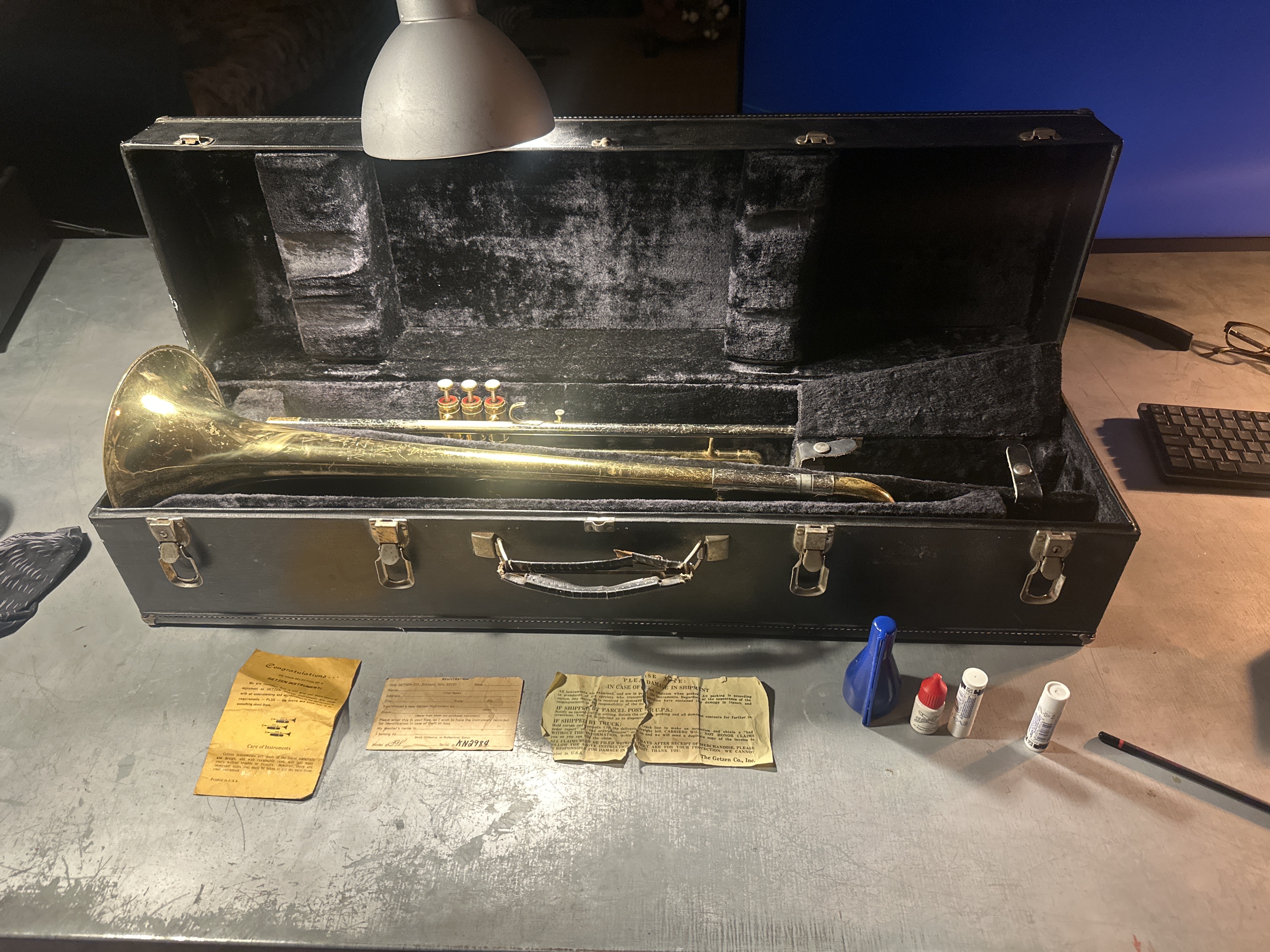 GETZEN “300” SERIES Bb VALVE TROMBONE VE ÇANTASI #398 1