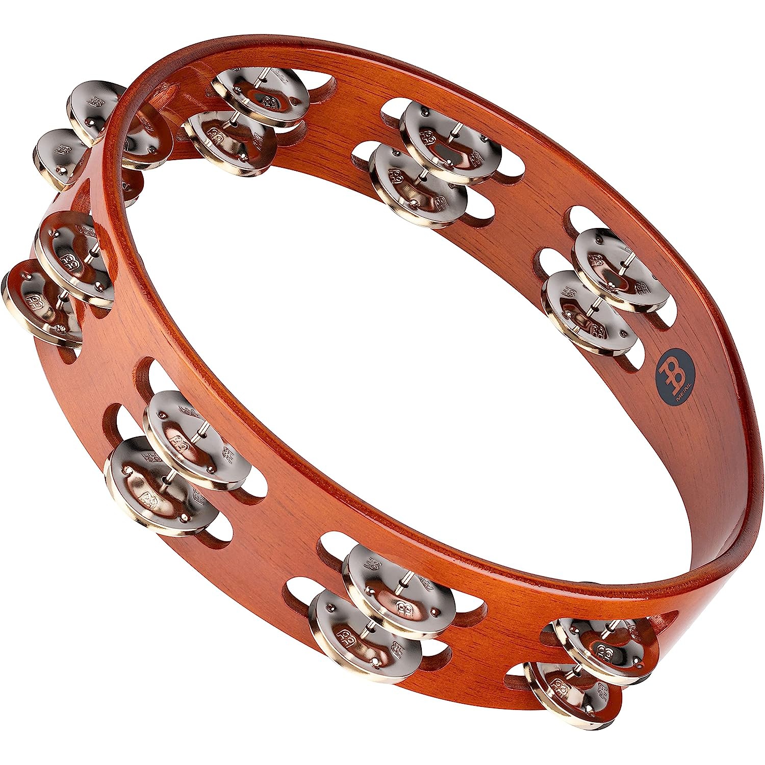 Meinl TA2AB Wood Nickelsilver Jingle 2-Rows Hand Tamburin (Antique Brown) 1
