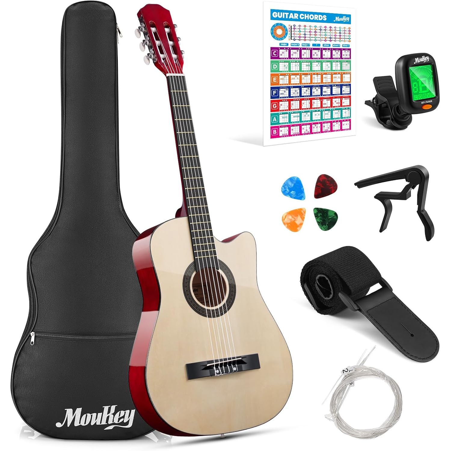 Donner Moukey All Basswood Children's Klasik Gitar Başlangıç Seti (Original Wood) 1